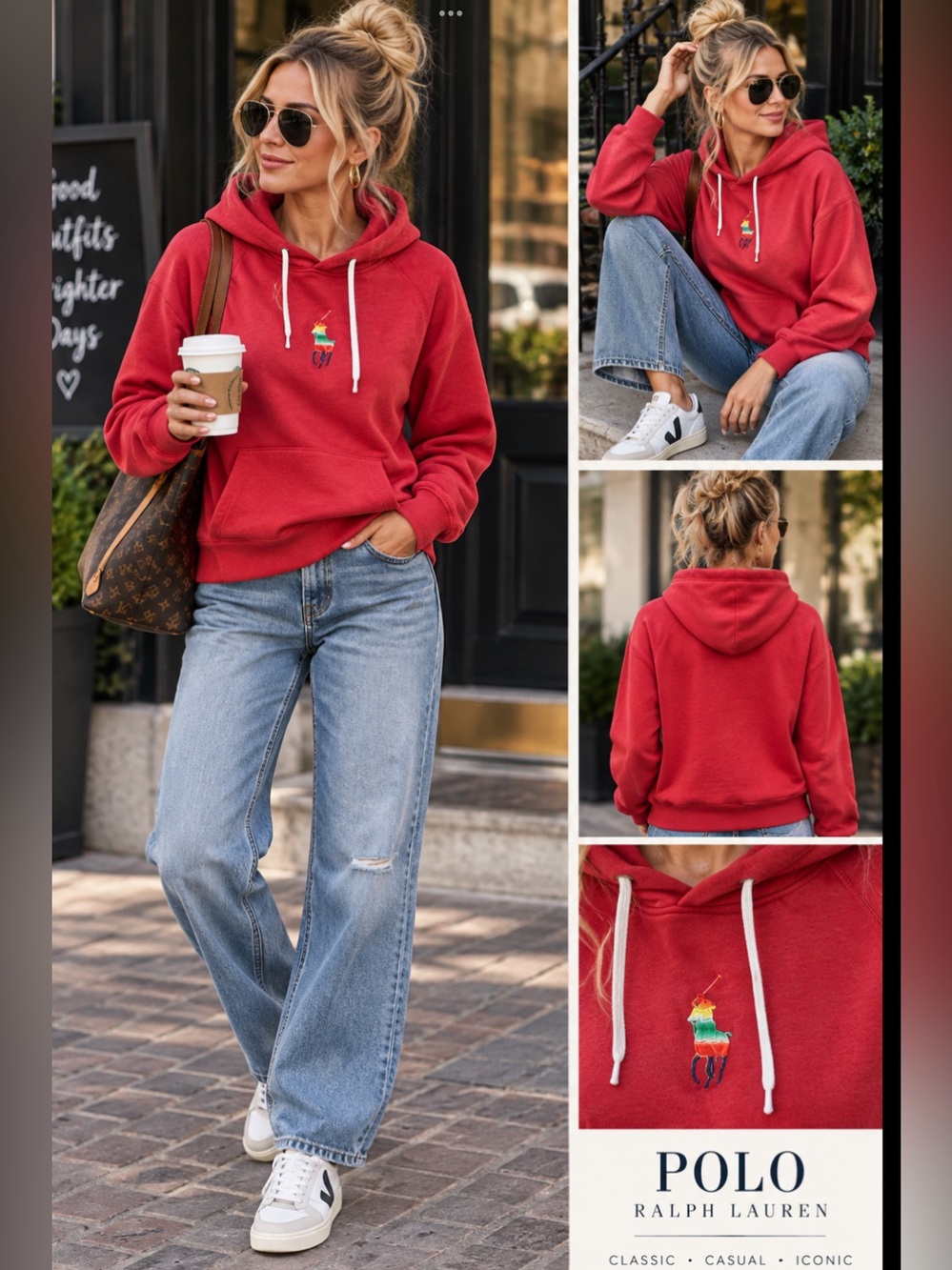 Polo Ralph Lauren Red Big Pony Hoodie Sweatshirt XL Rainbow Logo